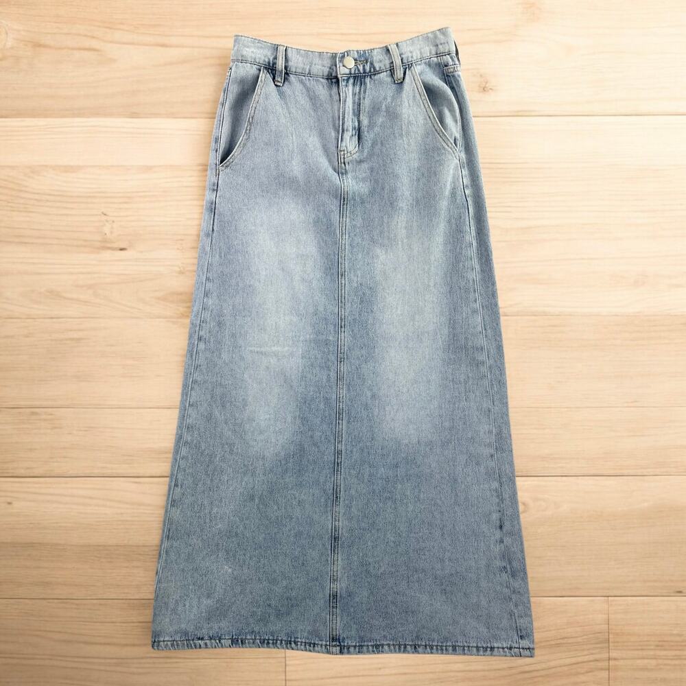 PTCL Denim Maxi Jean Skirt Womens 26 Blue Faded Light Wash Stretch Boho Western